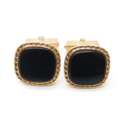 1/20 12K Gold Filled Antique Art Deco Anson Black Onyx Bullet Back Cufflinks