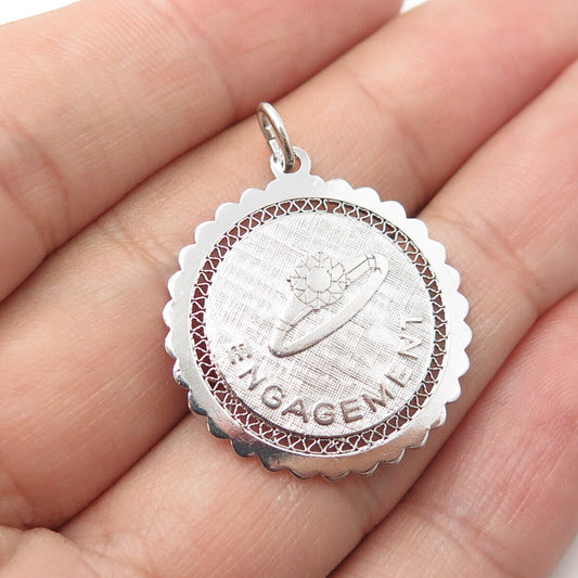 925 Sterling Silver Vintage Engagement Proposal Round Medal Pendant