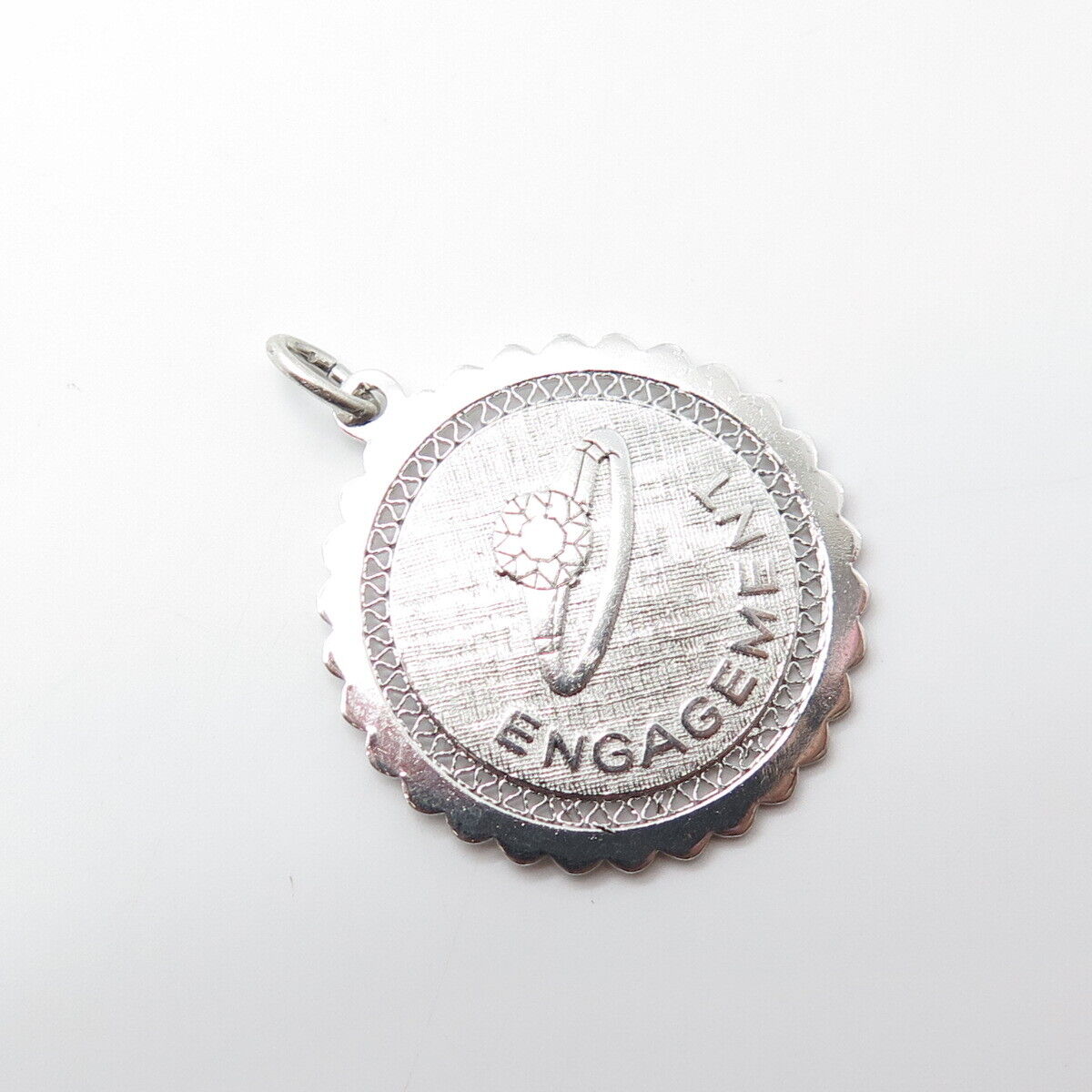 925 Sterling Silver Vintage Engagement Proposal Round Medal Pendant