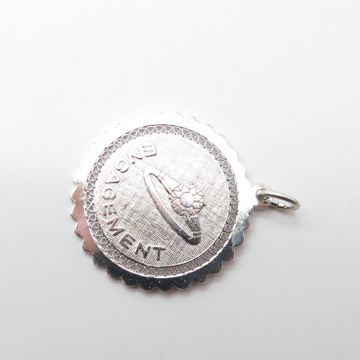 925 Sterling Silver Vintage Engagement Proposal Round Medal Pendant