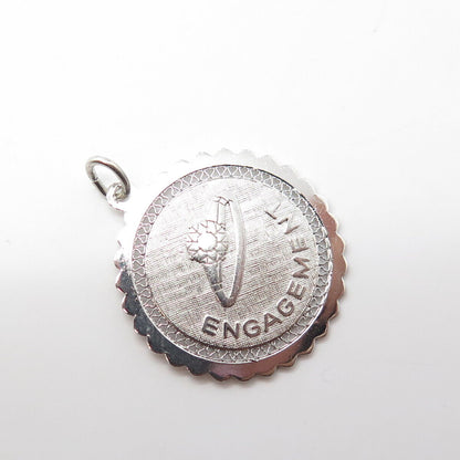 925 Sterling Silver Vintage Engagement Proposal Round Medal Pendant