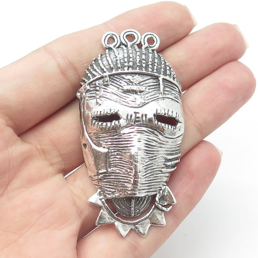 925 Sterling Silver Vintage Reproduction Tribal Face Mask Slide Pendant
