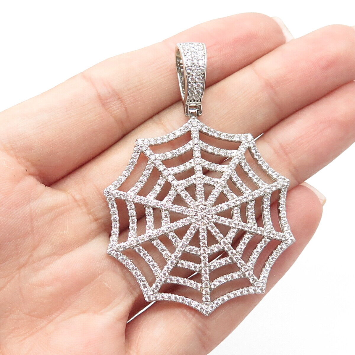 925 Sterling Silver Olivia Ice Pave C Z Spiderweb Pendant