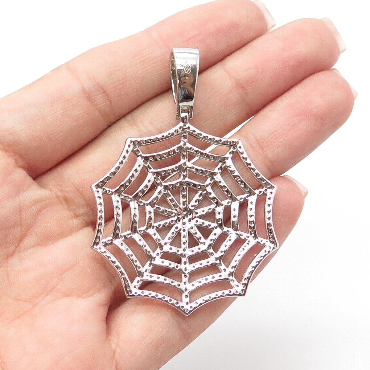 925 Sterling Silver Olivia Ice Pave C Z Spiderweb Pendant