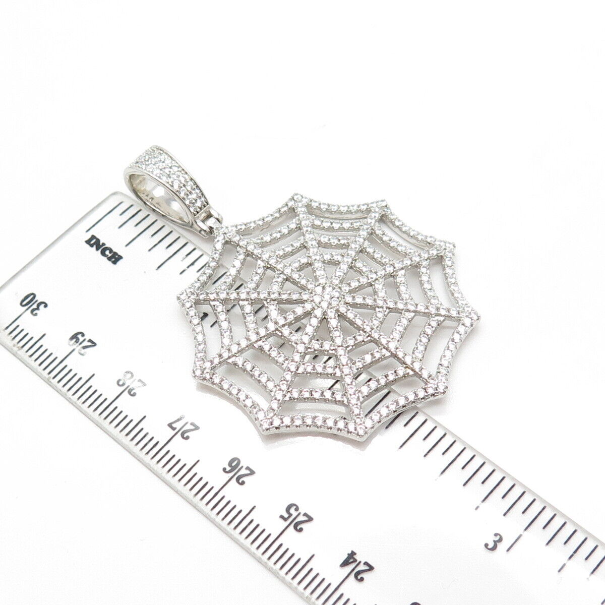 925 Sterling Silver Olivia Ice Pave C Z Spiderweb Pendant