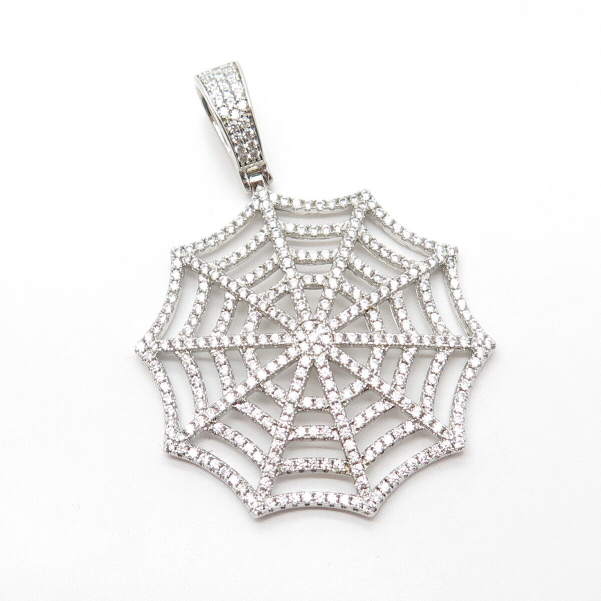 925 Sterling Silver Olivia Ice Pave C Z Spiderweb Pendant