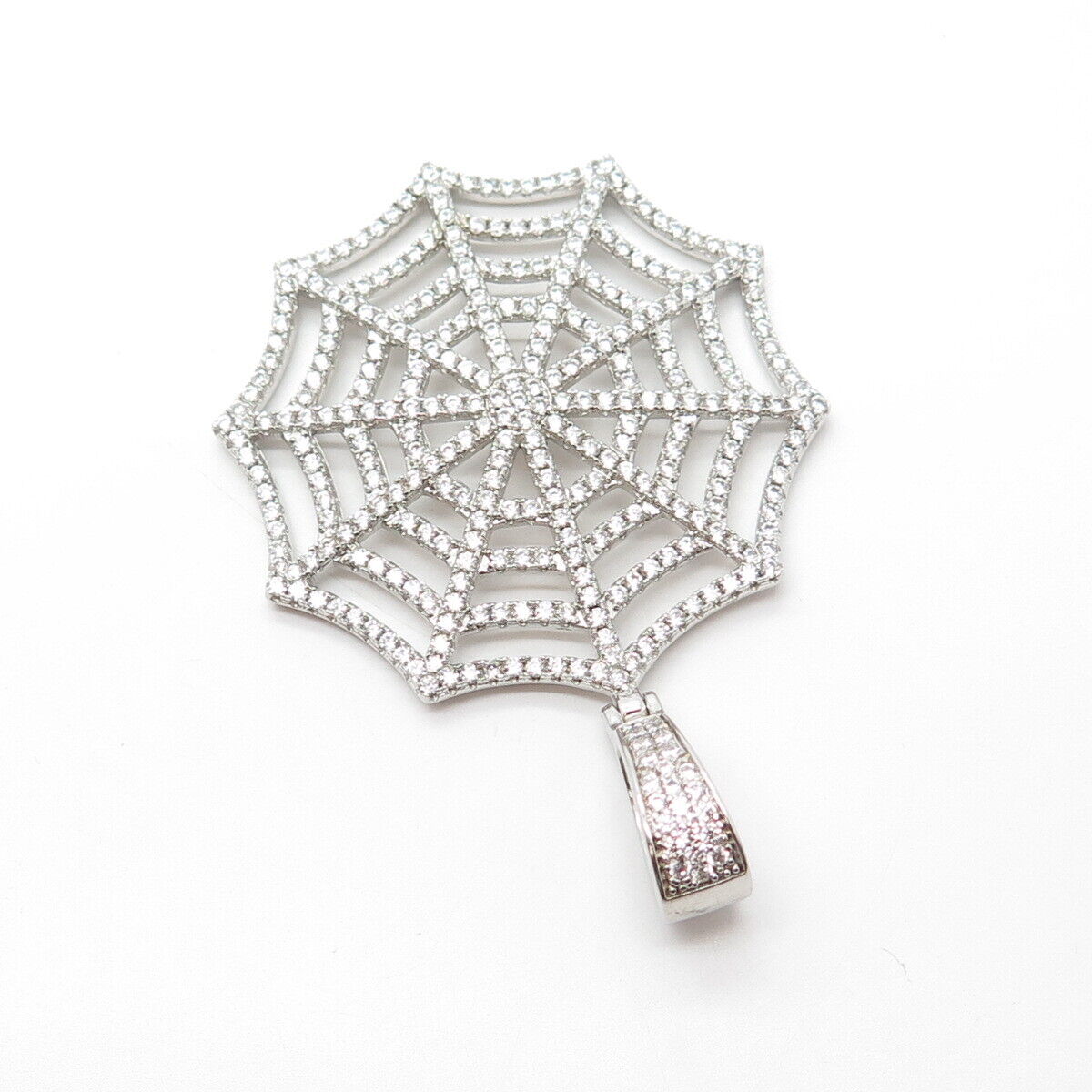 925 Sterling Silver Olivia Ice Pave C Z Spiderweb Pendant