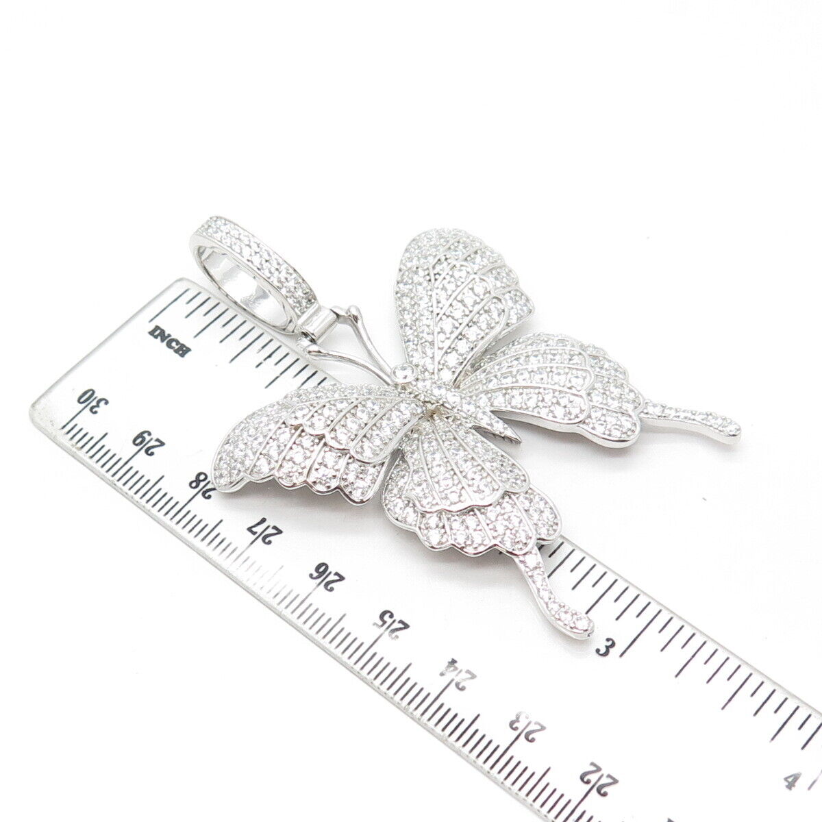 925 Sterling Silver Olivia Ice Pave C Z Butterfly Pendant