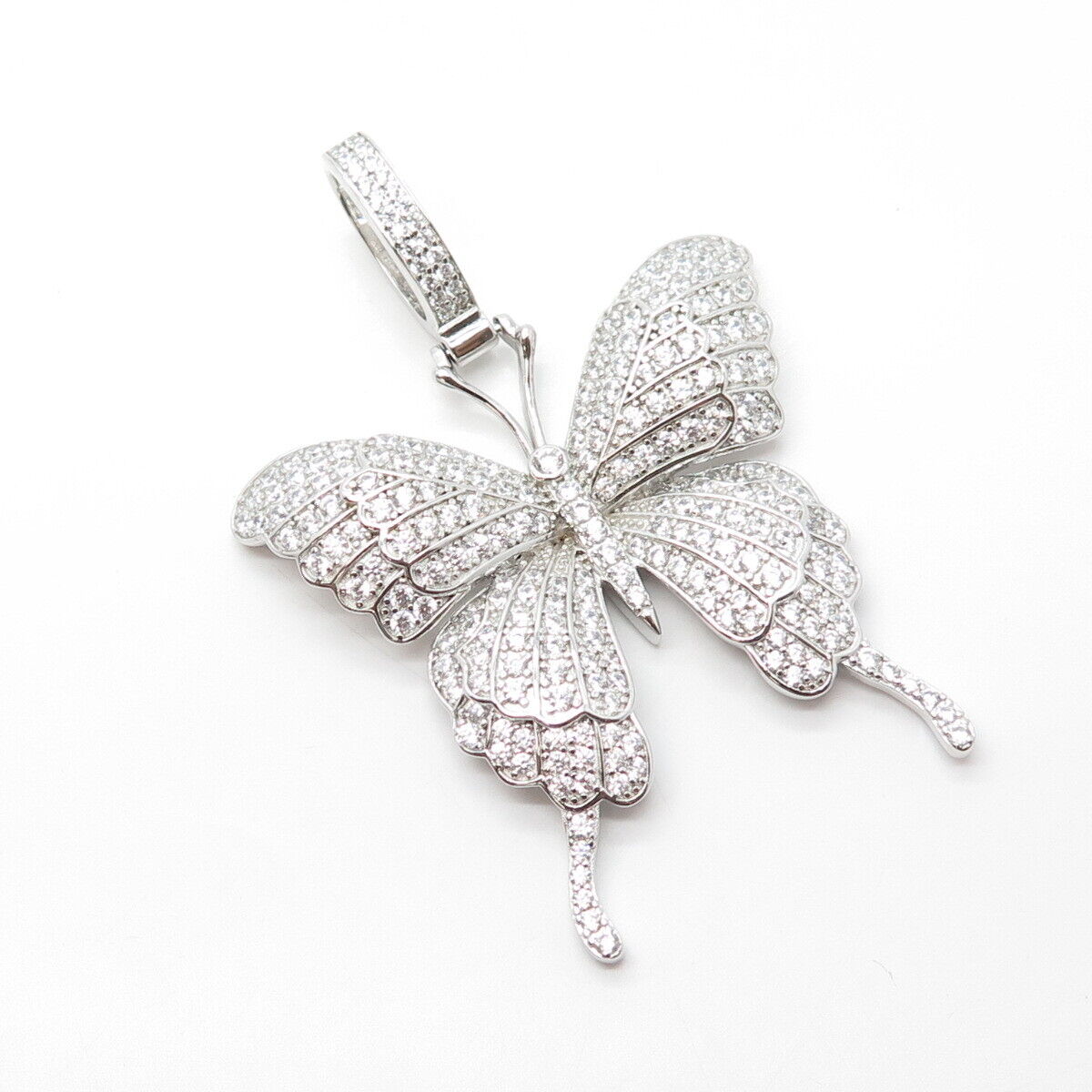 925 Sterling Silver Olivia Ice Pave C Z Butterfly Pendant