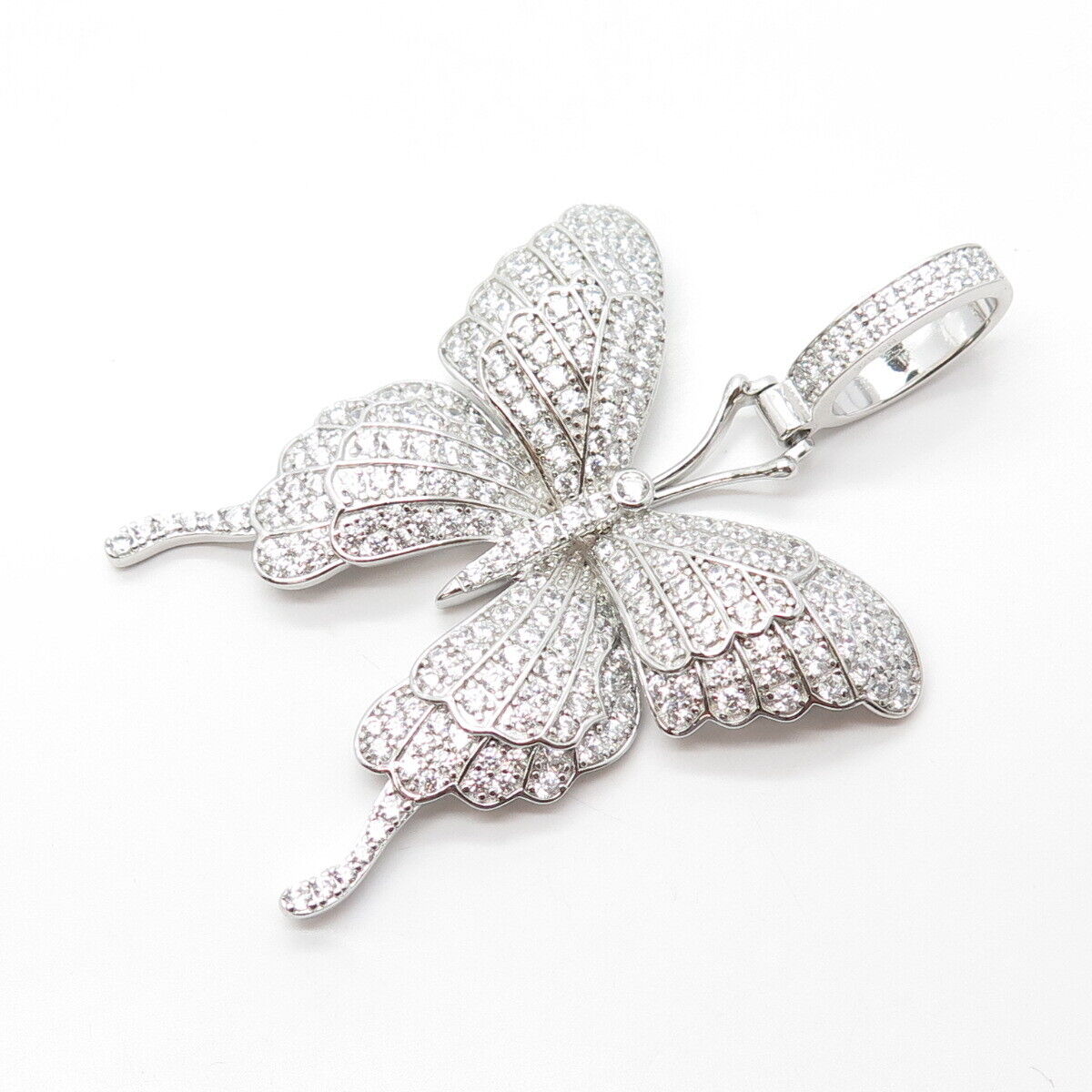 925 Sterling Silver Olivia Ice Pave C Z Butterfly Pendant