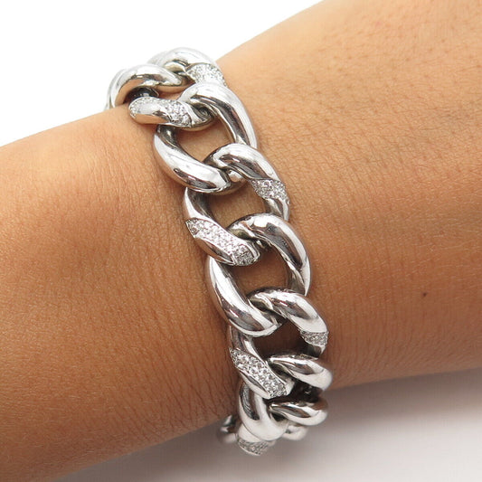 925 Sterling Silver Pave C Z Cuban Link Bracelet 7.75"