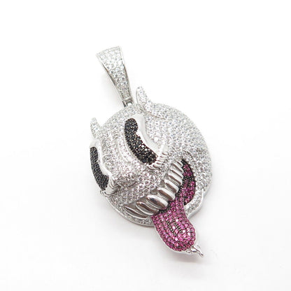 925 Sterling Silver REL Black Spinel Gem Lab Pink Sapphire C Z Cartoon Pendant