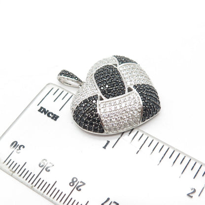 925 Sterling Silver Real Black Spinel & C Z Woven Heart Pendant