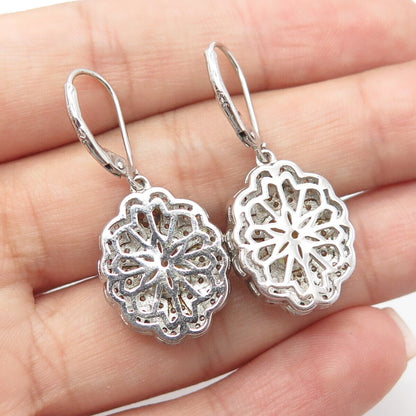 925 Sterling Silver Canary C Z Floral Dangle Drop Earrings