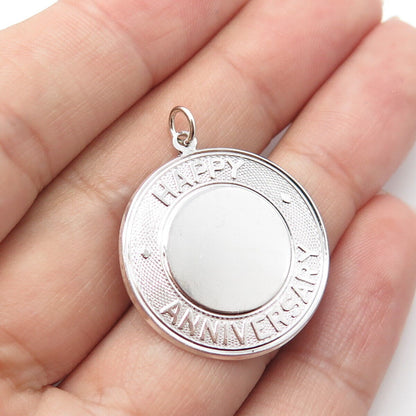 925 Sterling Silver Vintage Elco Happy Anniversary Round Medal Pendant