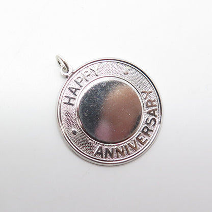 925 Sterling Silver Vintage Elco Happy Anniversary Round Medal Pendant