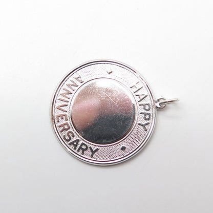 925 Sterling Silver Vintage Elco Happy Anniversary Round Medal Pendant