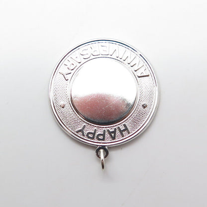 925 Sterling Silver Vintage Elco Happy Anniversary Round Medal Pendant