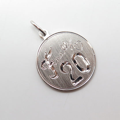 925 Sterling Silver Vintage Elco Finally 20 Heart Love Round Medal Pendant