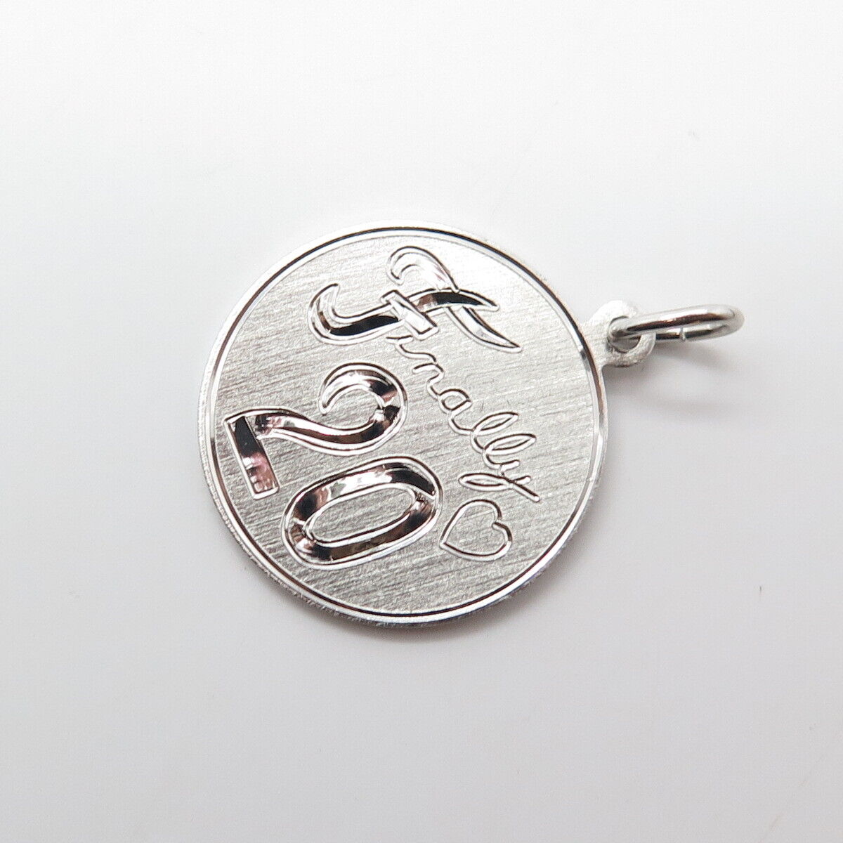 925 Sterling Silver Vintage Elco Finally 20 Heart Love Round Medal Pendant