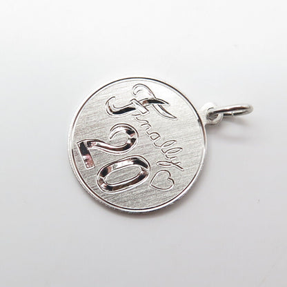 925 Sterling Silver Vintage Elco Finally 20 Heart Love Round Medal Pendant