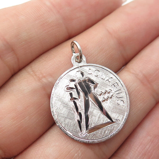 925 Sterling Silver Vintage Griffith & Sons Aquarius Zodiac Sign Round Pendant