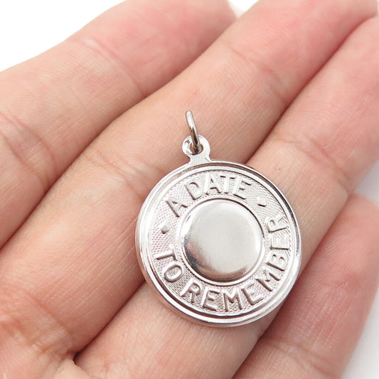 925 Sterling Silver Vintage Elco "A Date To Remember" Round Pendant