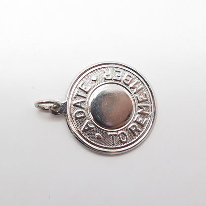 925 Sterling Silver Vintage Elco "A Date To Remember" Round Pendant