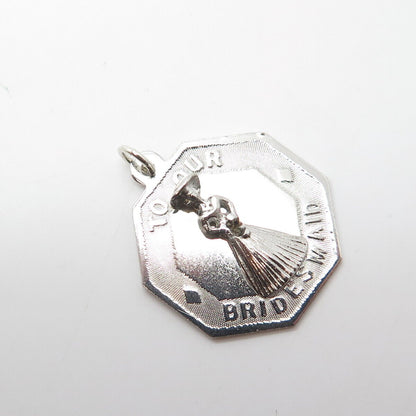 925 Sterling Silver Vintage "To Our Bridesmaid" 3D Round Pendant