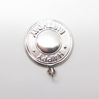 925 Sterling Silver Vintage Elco "Happy Birthday" Round Pendant