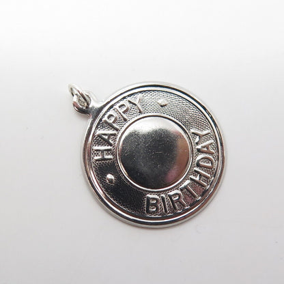 925 Sterling Silver Vintage Elco "Happy Birthday" Round Pendant