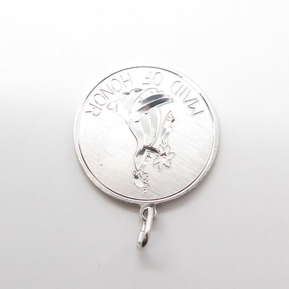 925 Sterling Silver Vintage Elco "Maid of Honor" Wedding Charm Pendant