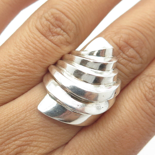 925 Sterling Silver Vintage Puffy Ribbed Modernist Statement Ring Size 7