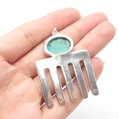 925 Sterling Silver Vintage Southwestern Cabochon Turquoise Tribal Pendant