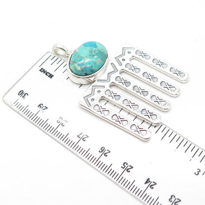 925 Sterling Silver Vintage Southwestern Cabochon Turquoise Tribal Pendant