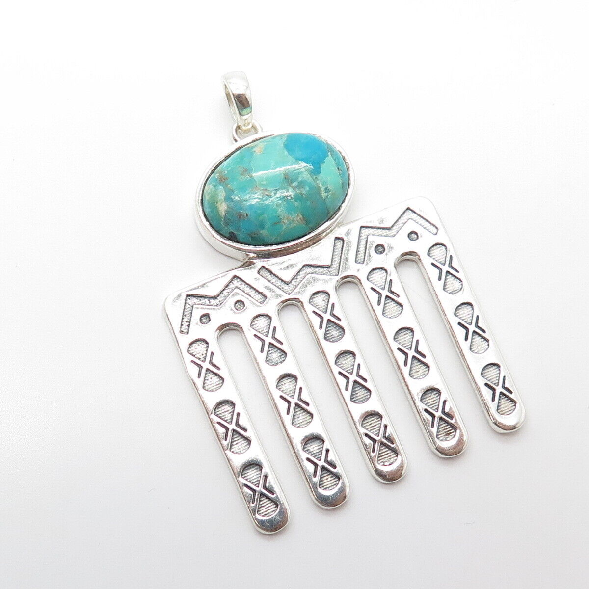 925 Sterling Silver Vintage Southwestern Cabochon Turquoise Tribal Pendant