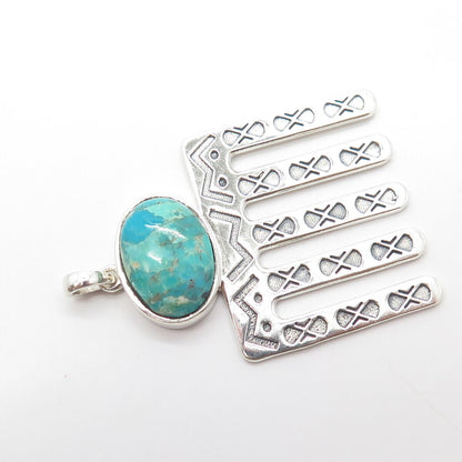 925 Sterling Silver Vintage Southwestern Cabochon Turquoise Tribal Pendant