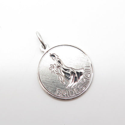 925 Sterling Silver Vintage Elco "Bridesmaid" Wedding Charm Pendant