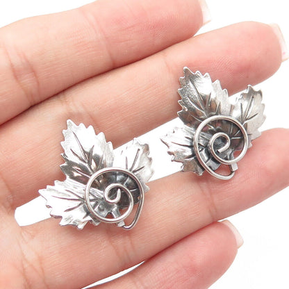 925 Sterling Silver Antique Art Deco Maple Leaf Screw Back Earrings