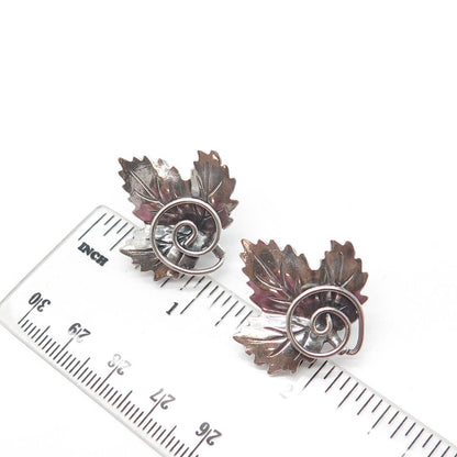 925 Sterling Silver Antique Art Deco Maple Leaf Screw Back Earrings