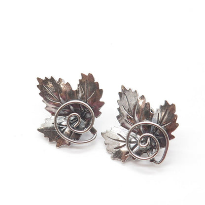 925 Sterling Silver Antique Art Deco Maple Leaf Screw Back Earrings