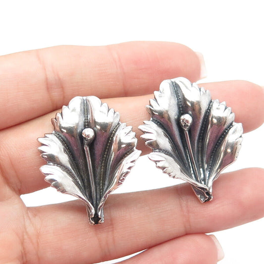 925 Sterling Silver Antique Art Deco Lily Floral Screw Back Earrings