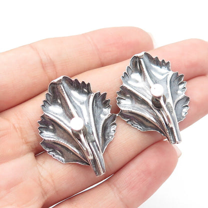 925 Sterling Silver Antique Art Deco Lily Floral Screw Back Earrings