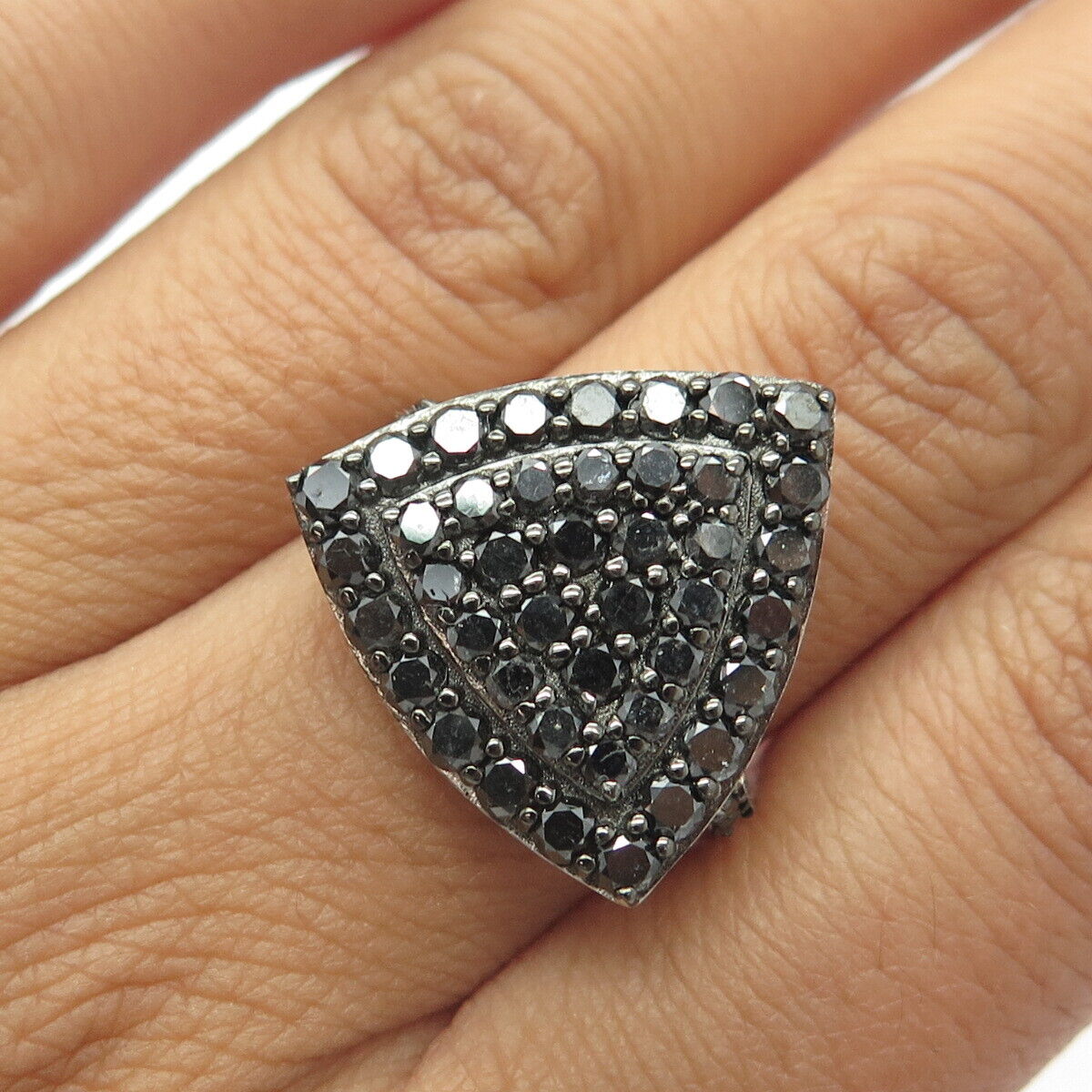 925 Sterling Silver PJC Real Black Diamond Smooth Triangle Ring Size 7