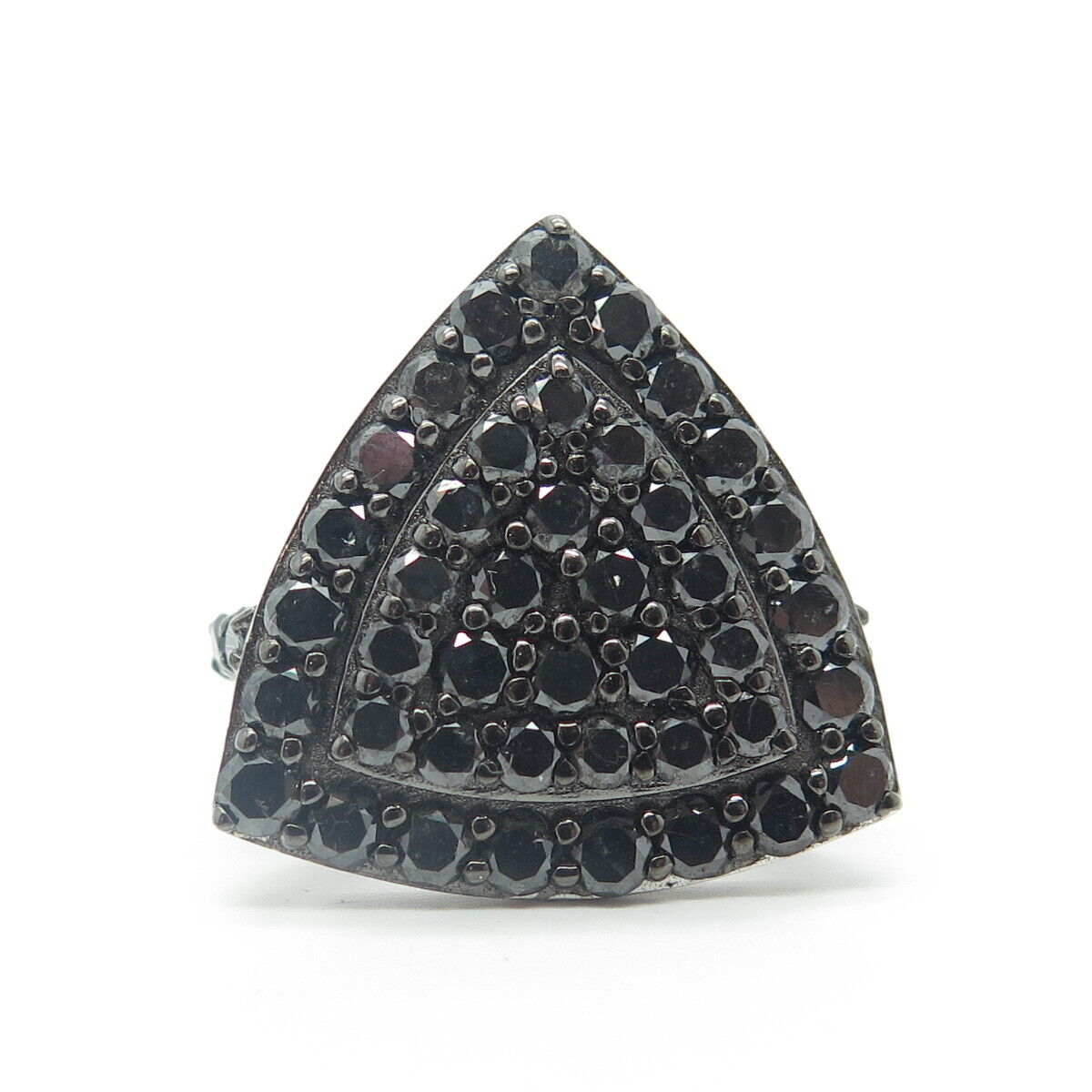 925 Sterling Silver PJC Real Black Diamond Smooth Triangle Ring Size 7