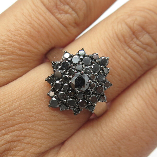 925 Sterling Silver PJC Real Black Diamond Modernist Cocktail Ring Size 7