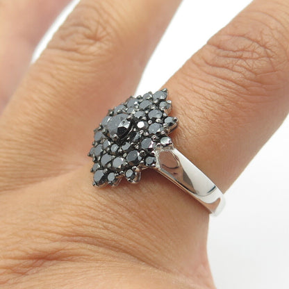 925 Sterling Silver PJC Real Black Diamond Modernist Cocktail Ring Size 7