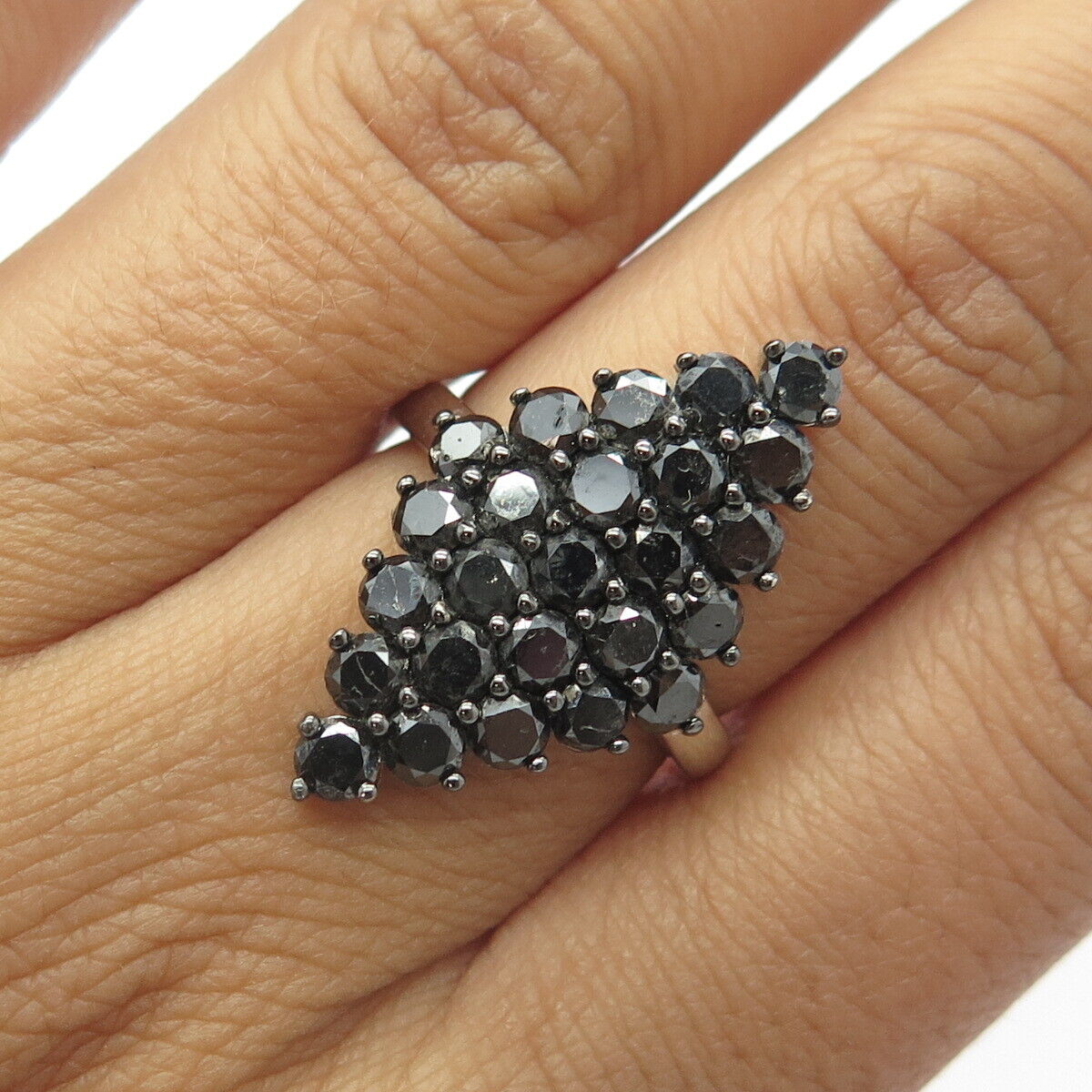 925 Sterling Silver PJC Real Black Diamond Modernist Cocktail Ring Size 7