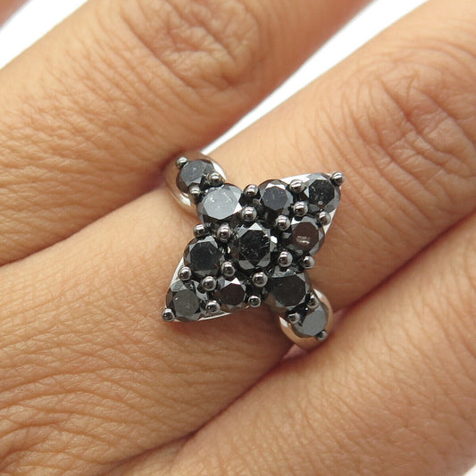 925 Sterling Silver PJC Real Black Diamond Modernist Cocktail Ring Size 7