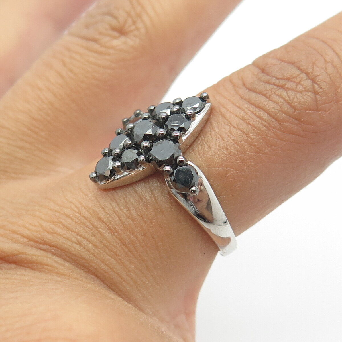 925 Sterling Silver PJC Real Black Diamond Modernist Cocktail Ring Size 7